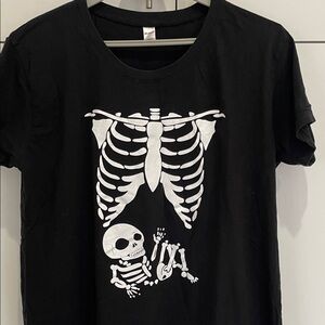 MONAG Black Skeleton Bones Graphic T Shirt Gothic Halloween Maternity Large